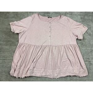 Bloomchic Blouse Womens 28 Pink Short Sleeve Top Button Front Embroidered Peplum